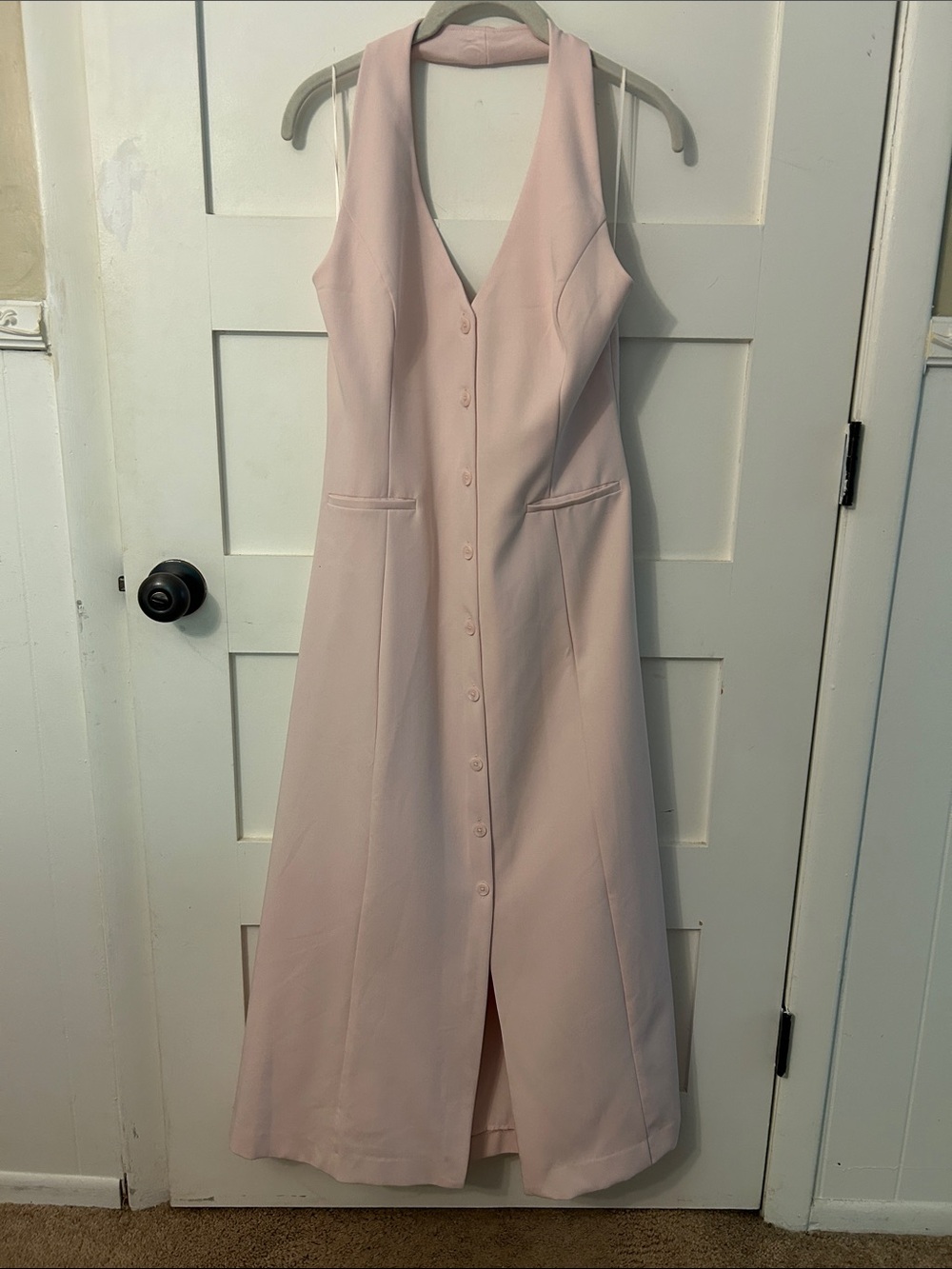 Endless Rose Pale Pink Sleeveless Button-Front Maxi Dress Halter Style M